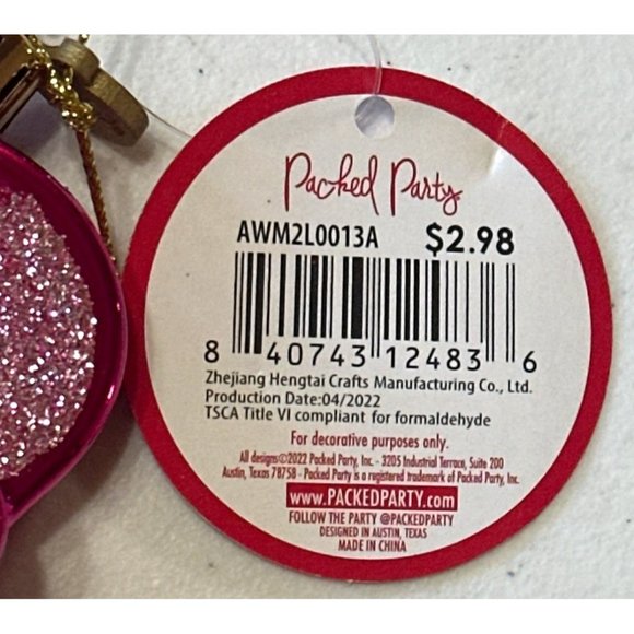 Set of 3 Packed Party Shiny Pink Bunny Slipper Christmas Ornaments (NWT-READ) - Picture 3 of 10